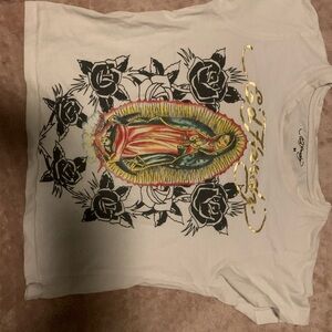 White T-Shirt with Gold Script